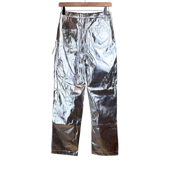 AMYLYNN NWT Womens Lupe Silvery Metallic Straight Leg High Rise Trouser Pants - Picture 3 of 11